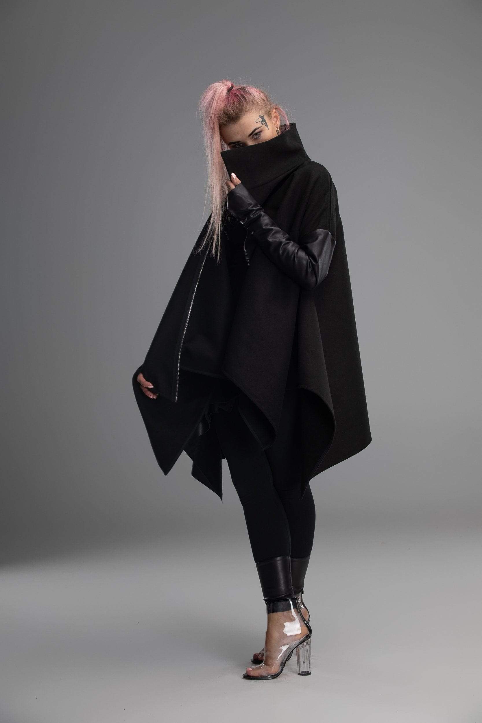 MDNT45 Coats & Jackets for Woman Asymmetric zipped poncho