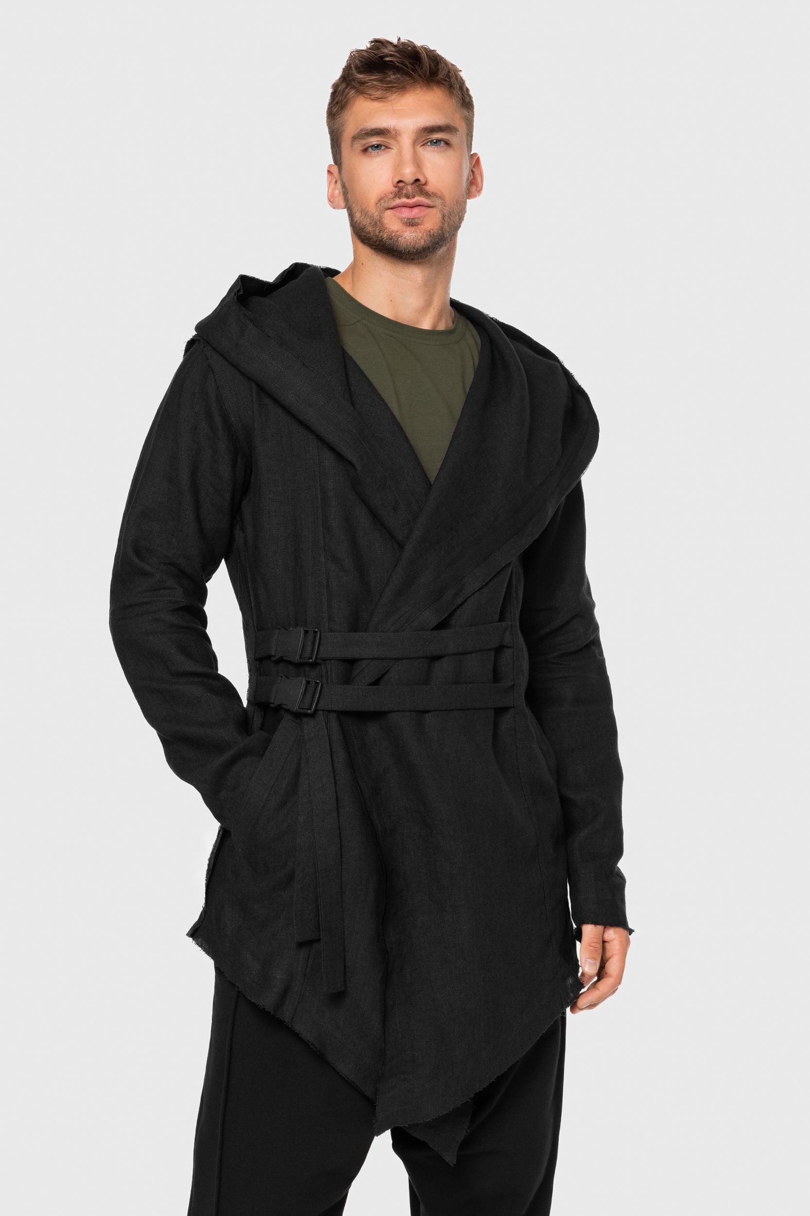 MDNT45 Hooded linen cardigan