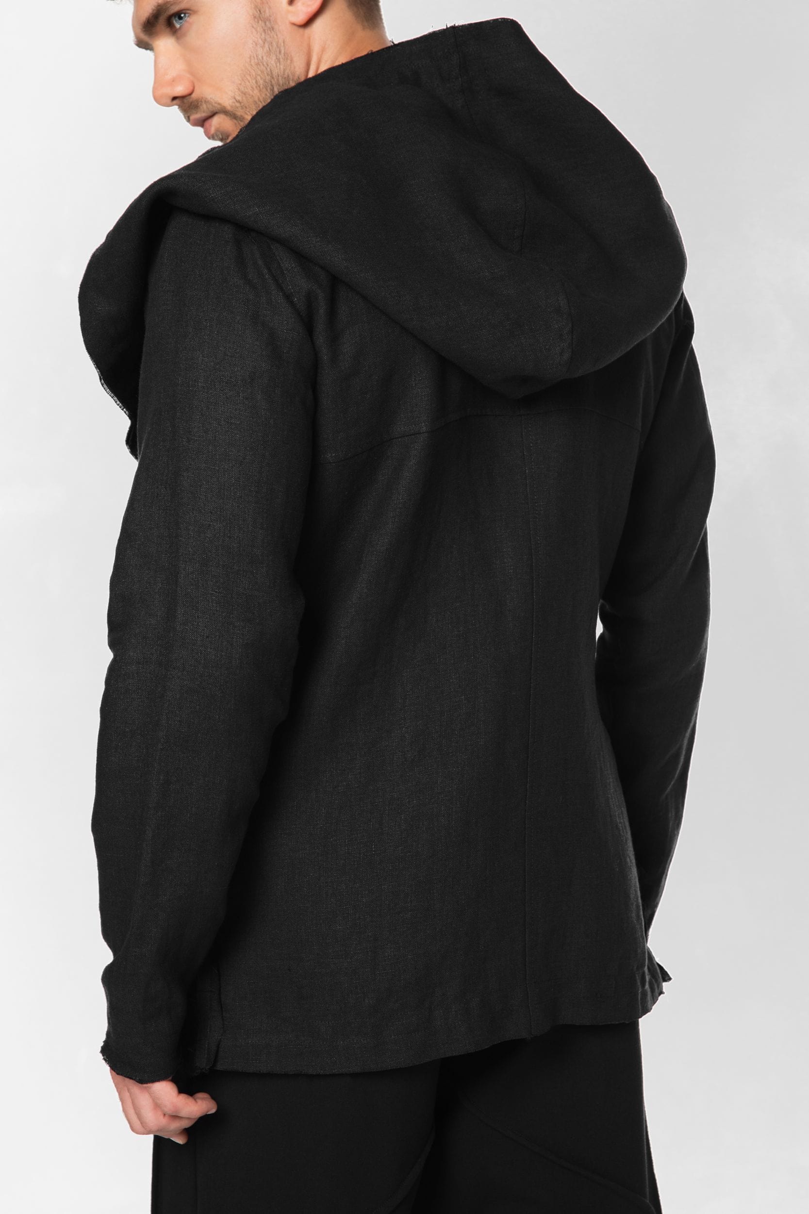 MDNT45 Hooded linen cardigan